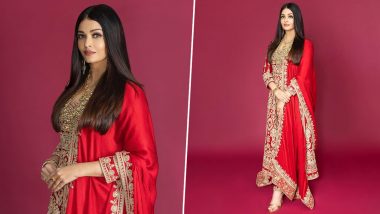 Aishwarya Rai Bachchan Looks Radiant in a Red Custom-Made Kallidar With Gold Embroidery (View Pics)